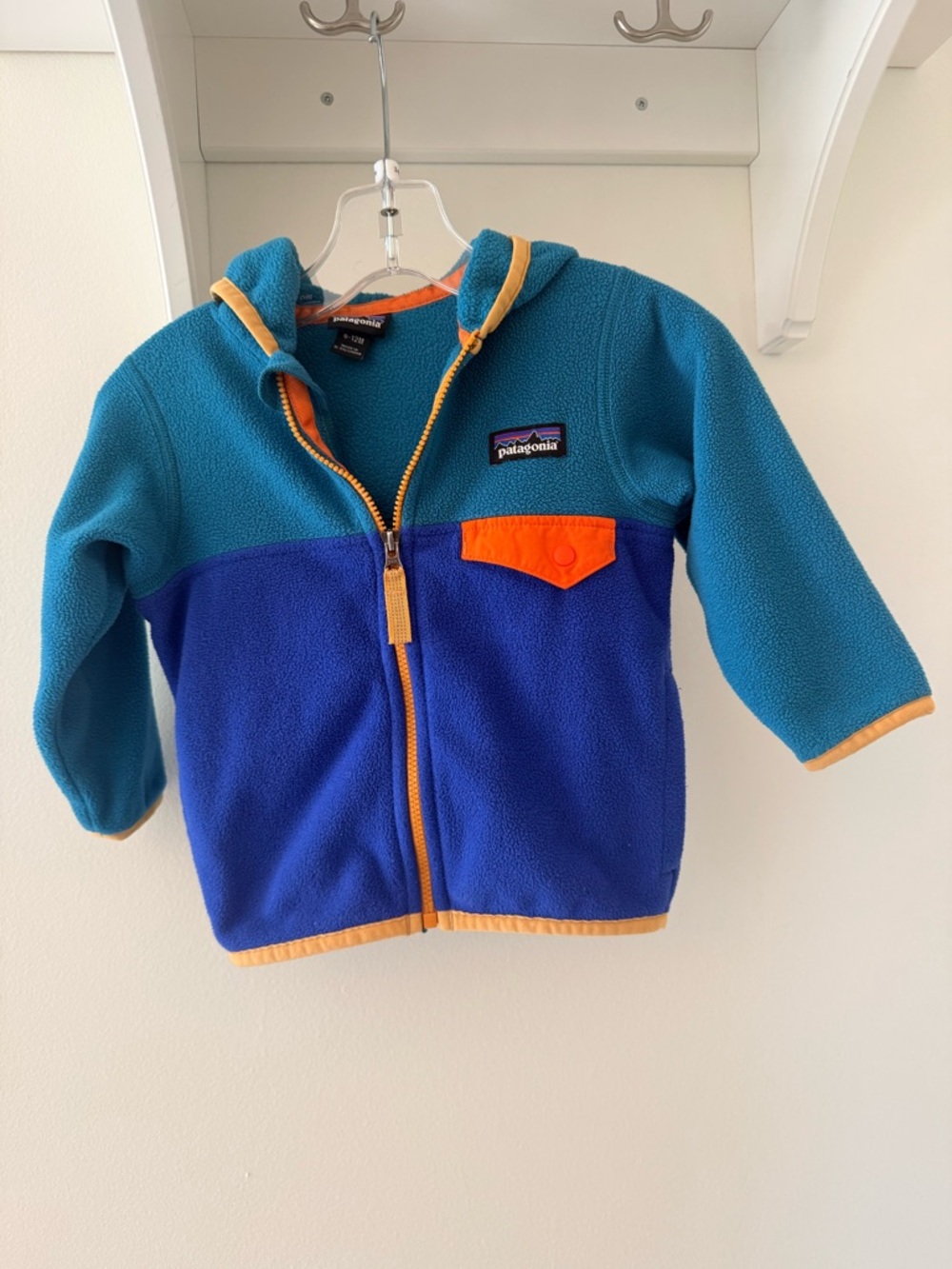 Patagonia Turquoise Blue and Orange Infant Fleece Jacket - 6-12 months